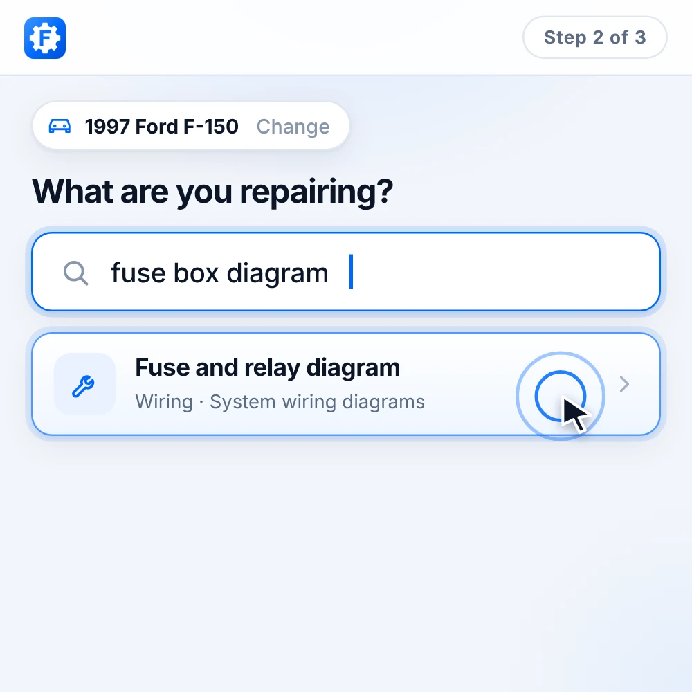 Search field: typing fuse box diagram, then the cursor clicks the first result